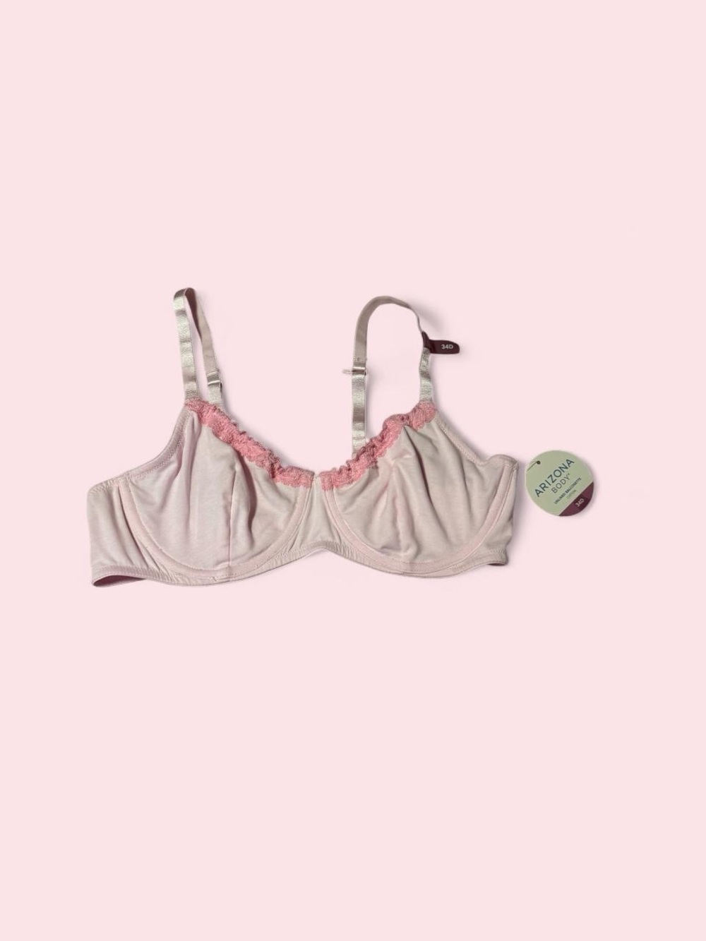 Arizona Jean Company Soft Cup Bra in Light Pink with Lace Trim